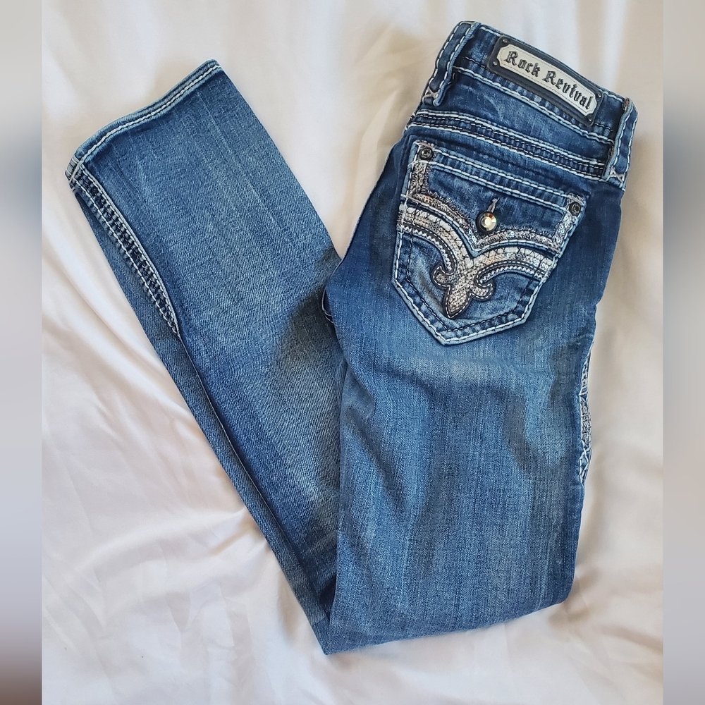 Rock Revival Lanlan Distressed Straight Leg Women's Jeans. Sz 26x31" Inseam